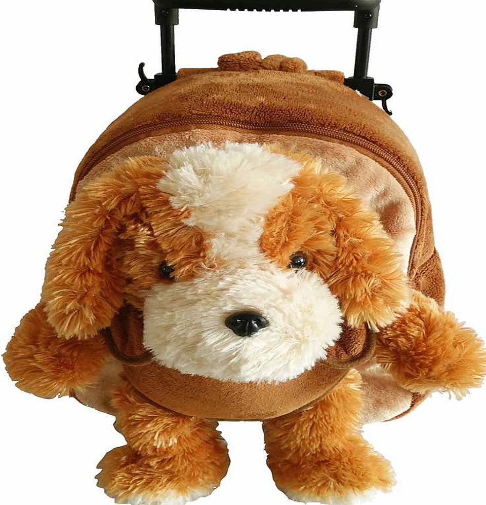 Popatu Brown Rolling Backpack with Dog Plush - Popatu