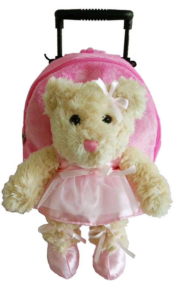 Popatu Girls Pink Rolling Backpack with Ballet Bear Stuffed Animal - Popatu pageant and easter petti dress