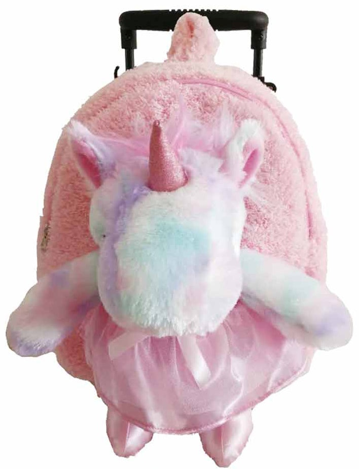 Popatu Kid's Tie Dye Unicorn Rolling Backpack Removable Plush