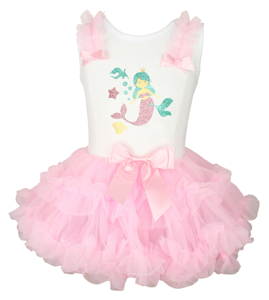 Popatu Girls Pink Mermaid Ruffle Dress - Popatu pageant and easter petti dress