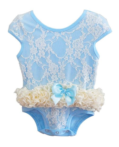 Popat Baby Girl  Blue Bodysuit with White Lace Overlay and Rufflel Tutu