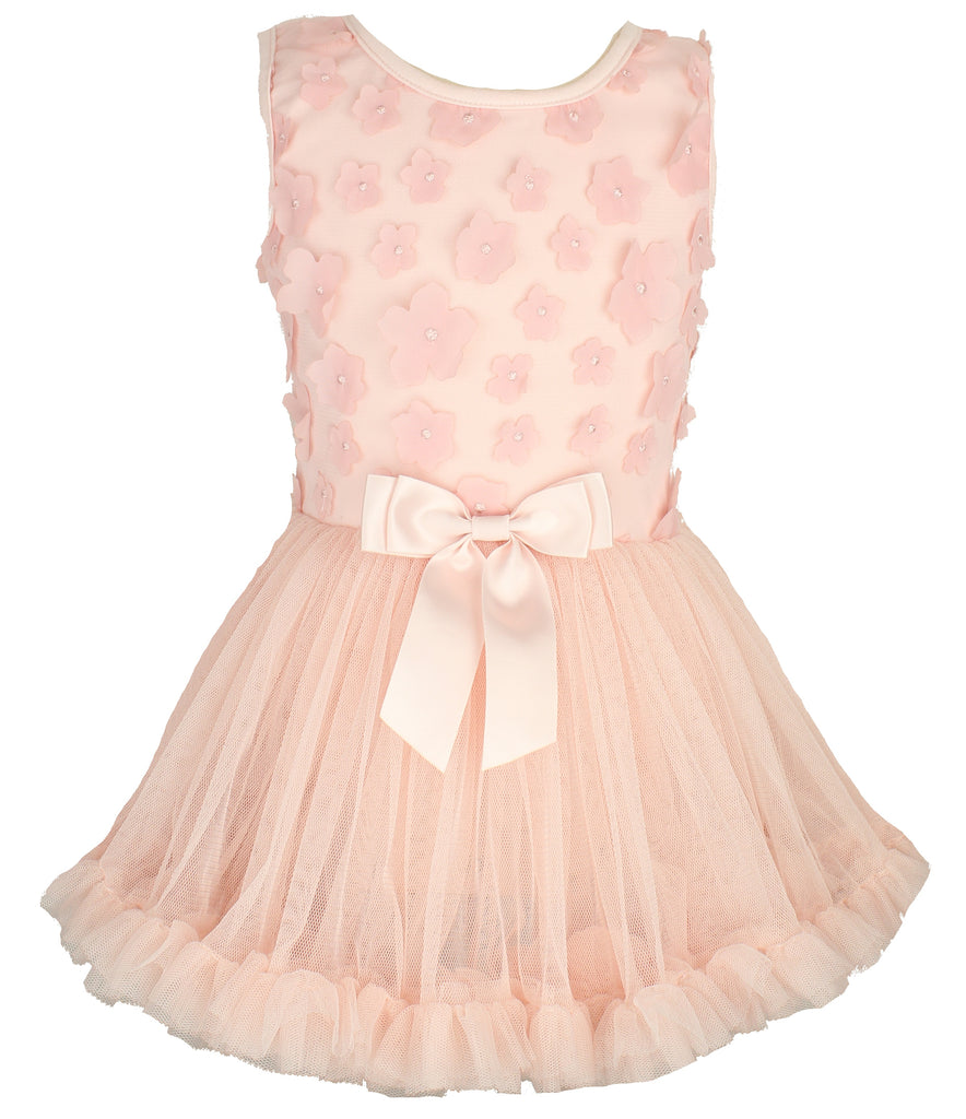Popatu Baby Girls Peach 3D Mini Flower Petti Dress (18M & 24M only)
