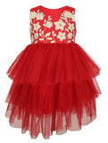 Red Tulle Dress with Gold Embroidered Flowers - Popatu pageant and easter petti dress