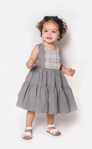 Popatu Baby Girl's Black and White Gingham Check Dress