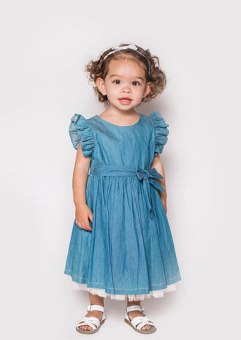 Popatu Baby Girl's Denim Blue Chambray Dress