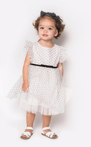 Popatu Baby & Little Girl's White Polka Dot Tulle Dress