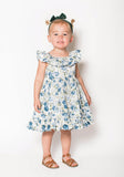 Popatu Baby Girl's Blue Floral Flutter Dress