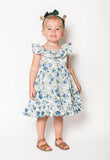 Popatu Baby Girl's Blue Floral Flutter Dress