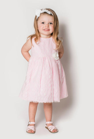 Popatu Baby Girls Pink Gingham Lace Overlay Dress
