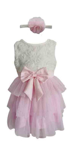 Popatu Baby Girl's Pink Princess Dress with Matching Headband