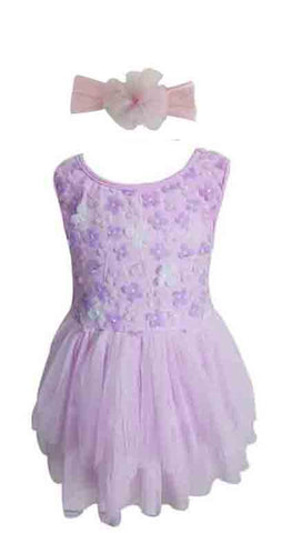 Popatu Baby Girls Purple Mini Flower Dress with Matching Headband