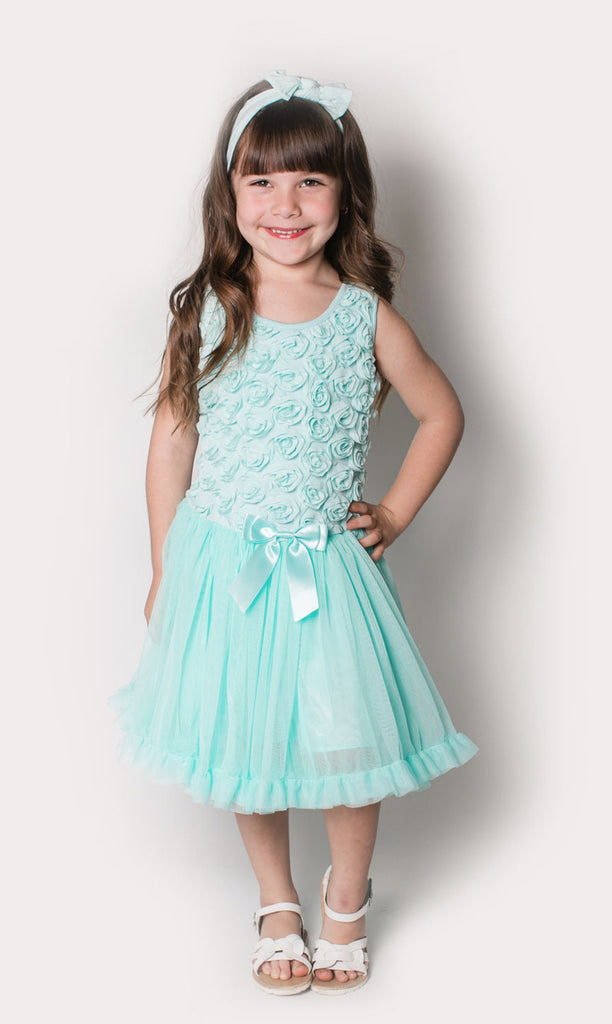 Popatu Little Girls Mint Rosette Tutu Dress