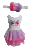 Popatu Baby Girls Hotpink and Purple Unicorn Dress with Matching Headband