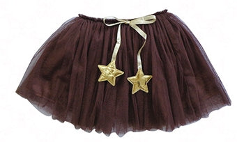 Little Girls Brown Tulle Skirt With Gold Stars