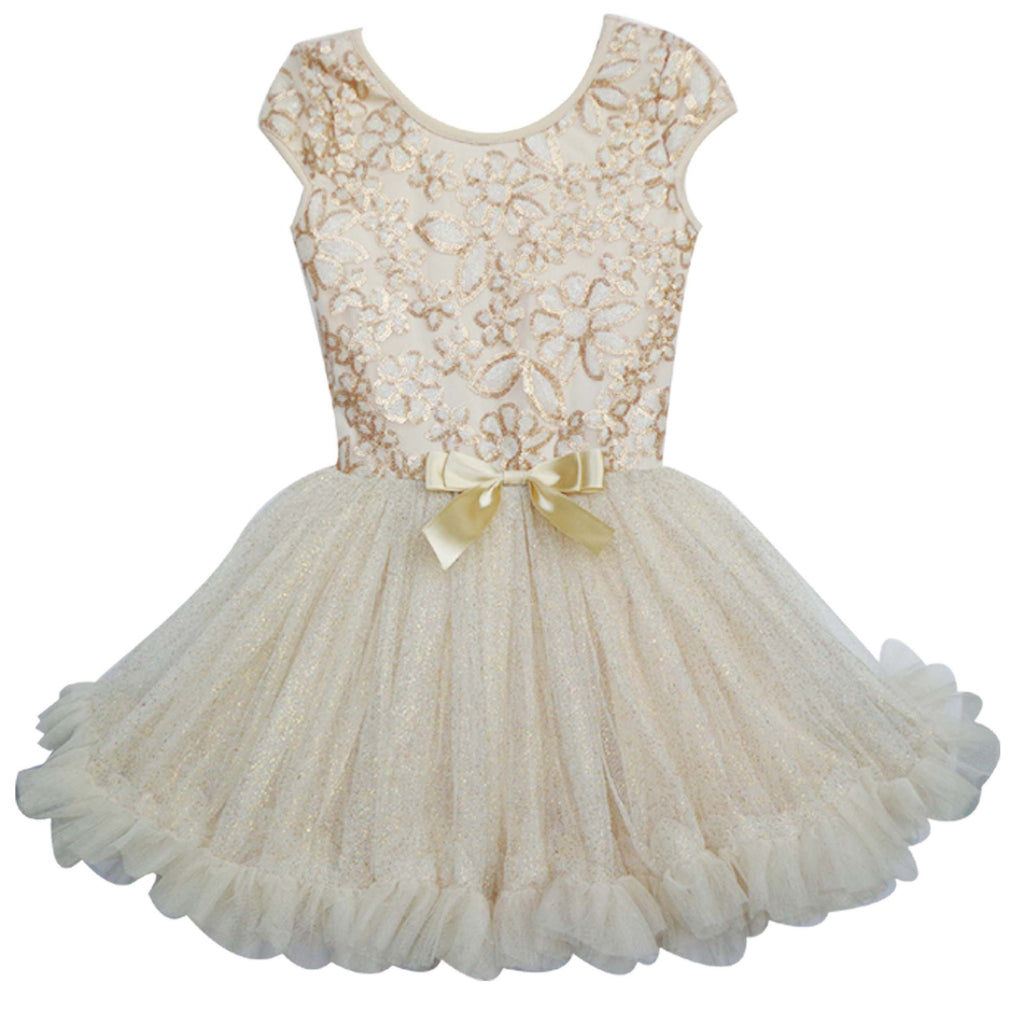 Popatu Little Girls Gold Floral Sequin Petti Dress - Popatu