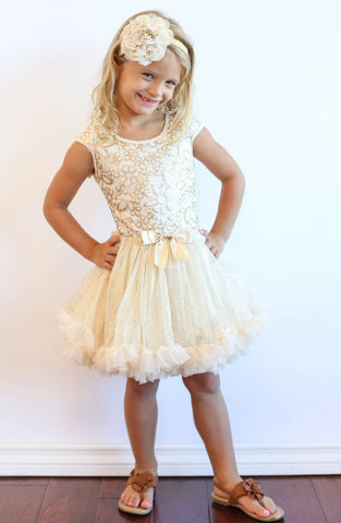 Popatu Little Girls Gold Floral Sequin Petti Dress - Popatu