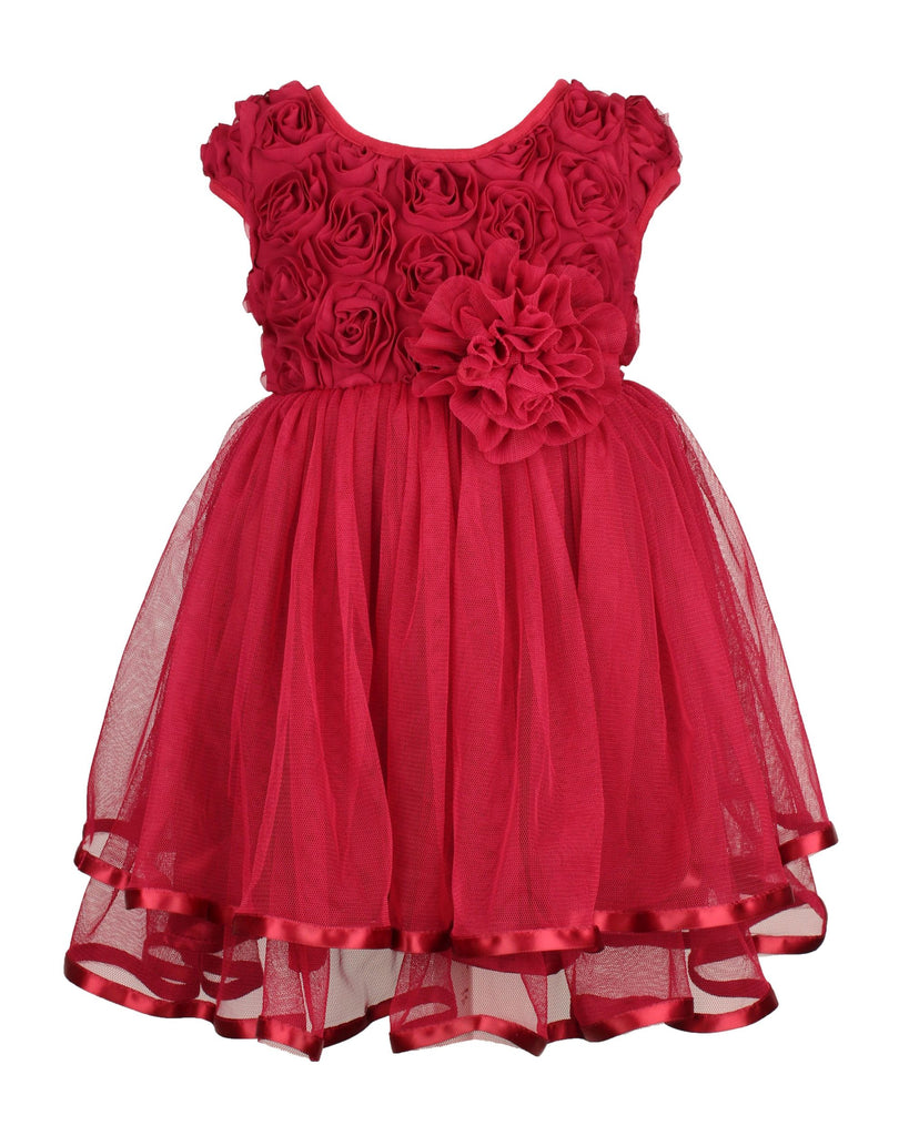 Popatu Little Girls Burgundy Rose Bud Tier Dress - Popatu pageant and easter petti dress