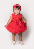 Popatu Red Rosette Baby Girls Ruffle Dress