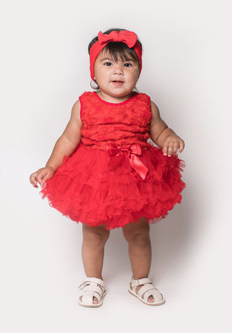 Popatu Red Rosette Baby Girls Ruffle Dress