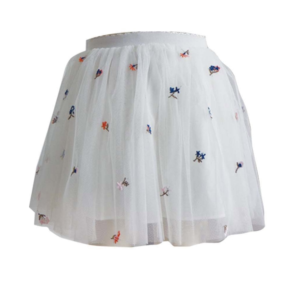 Little Girls Flower Embroidered Tulle Skirt