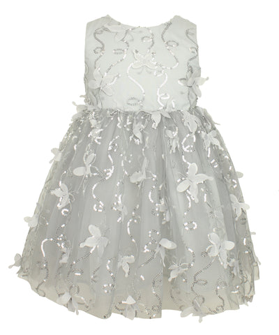 silver butterfly dress Silver Quinceaera Dress with Butterfly Floral Lace Appliqu XS / Silver