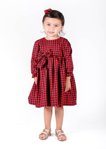 Popatu Little Girl's Red Long Sleeve Dress - Popatu pageant and easter petti dress