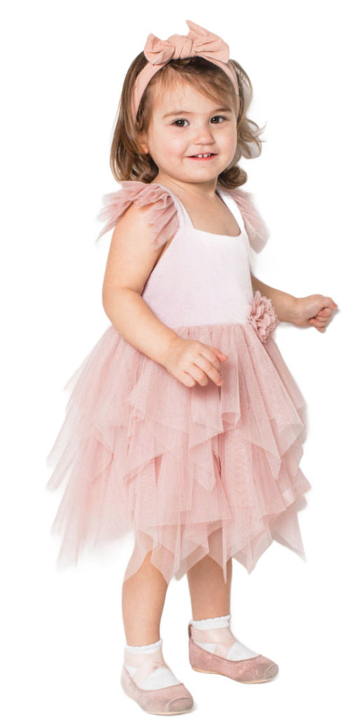 Popatu Little Girls Dusty Rose Flutter Dress