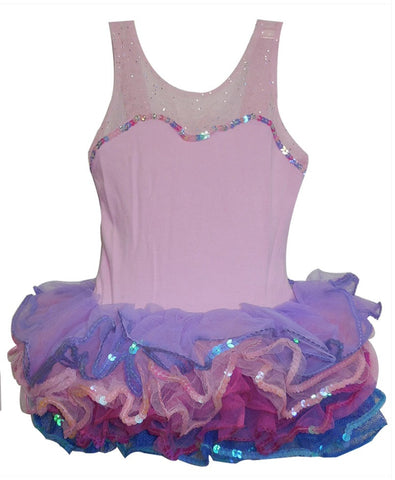 Pink Ballet Dance Dress with Multi Color Tutu, XS ( 2T-3T ) Pink Ballet Dance Dress with Multi Color Tutu, XS ( 2T-3T )