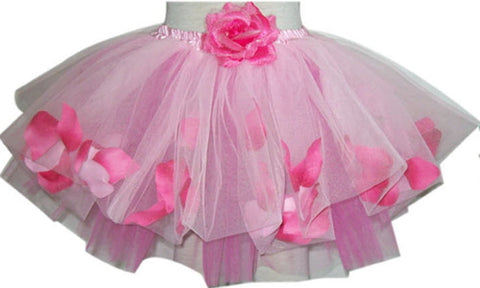Popatu Little Girls Rose Mesh Tutu Skirt With Petals - Popatu