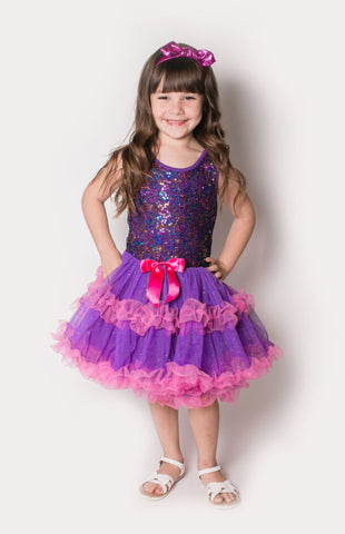 Popatu Little Girls Multi-Sequin Purple Ruffle Dress
