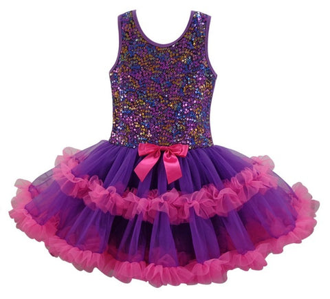 Little Girl's Multi-Sequin Purple Ruffle Dress, M (5-6) Little Girl's Multi-Sequin Purple Ruffle Dress, M (5-6)