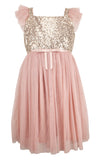 Popatu Little Girls Dusty Pink Sequin Tulle Dress