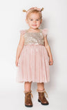 Popatu Little Girls Dusty Pink Sequin Tulle Dress