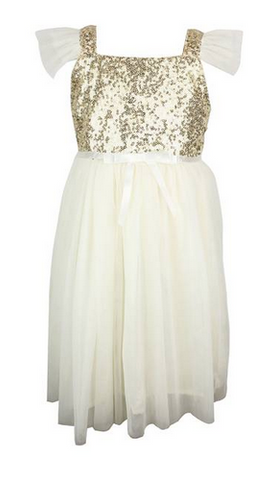 Popatu Little Girls Ivory/Gold Sequin Tulle Dress - Popatu