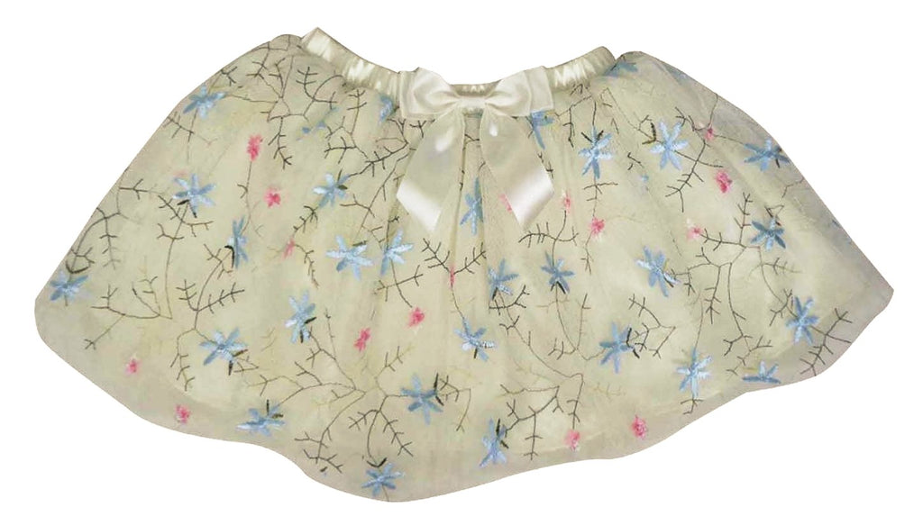 Little Girls White Multi-Floral Tutu Skirt - Popatu