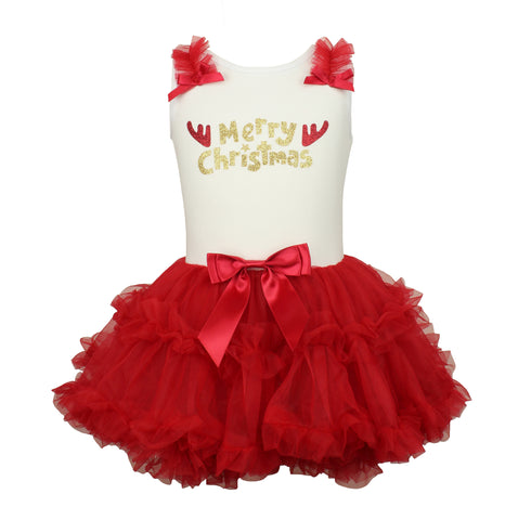 Popatu Baby Girls Red "Merry Christmas" Ruffle Dress
