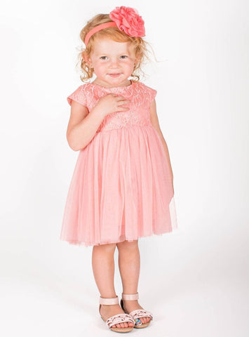 Popatu Baby Girls Peach Embroidered Tulle Dress