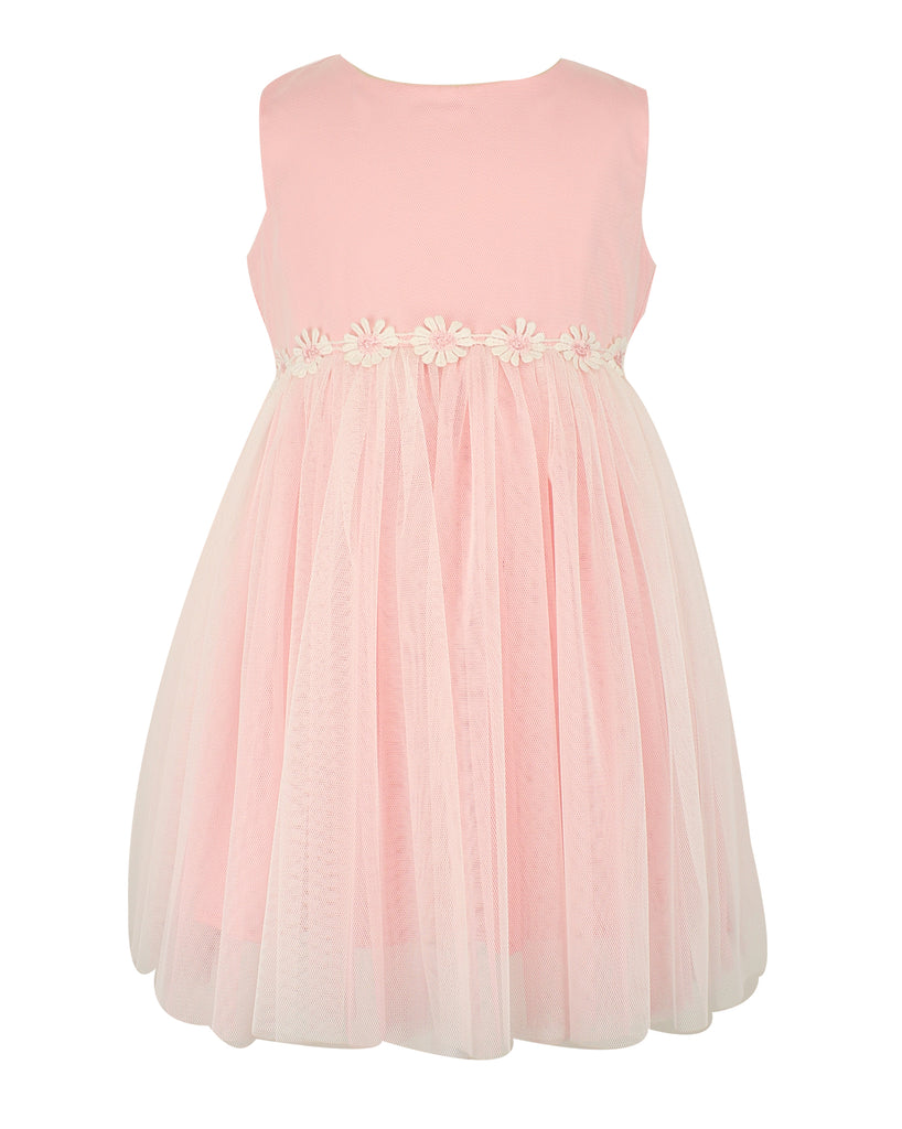 Little Girls Pink Daisy Applique Tulle Dress - Popatu