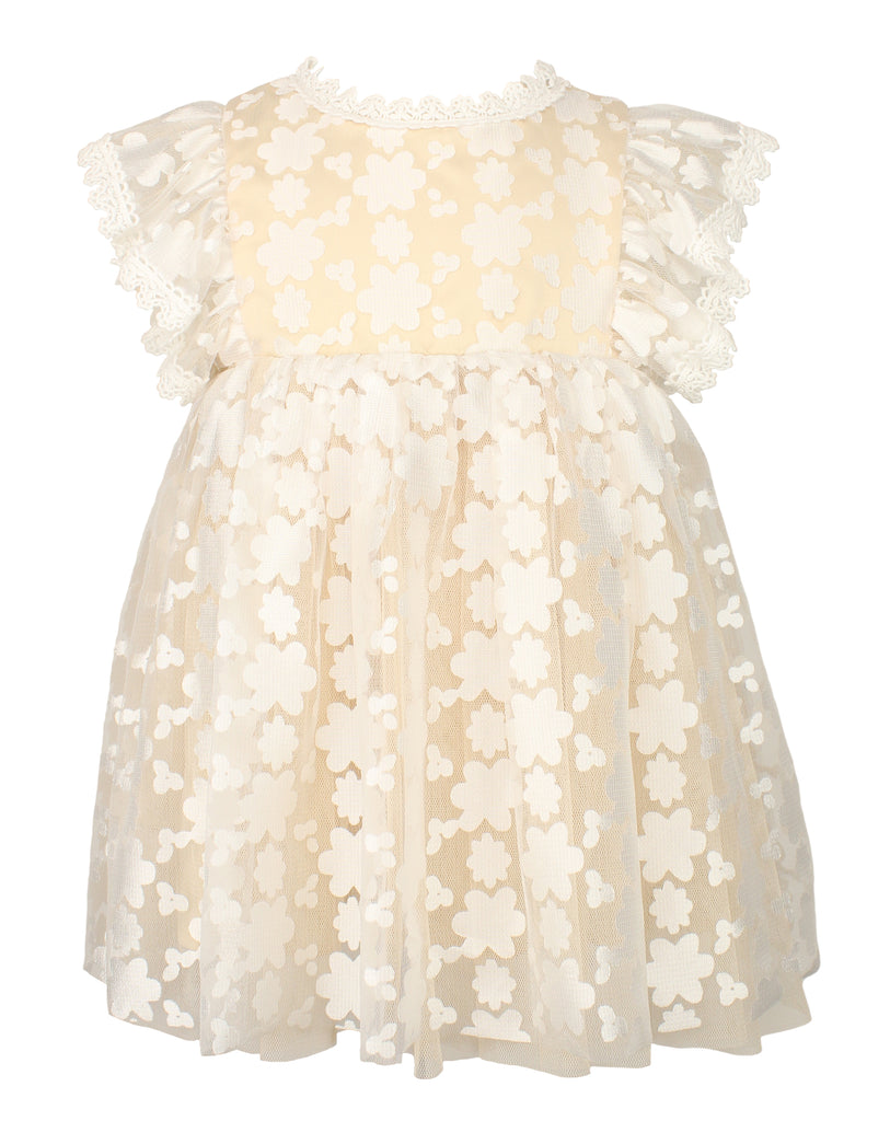 Popatu Little Girls Champagne Flower Lace Pinafore Dress (Sizes 6, 7, 8)