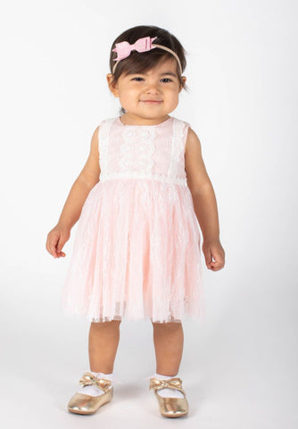 Popatu Baby Girls Peach Floral Lace Dress