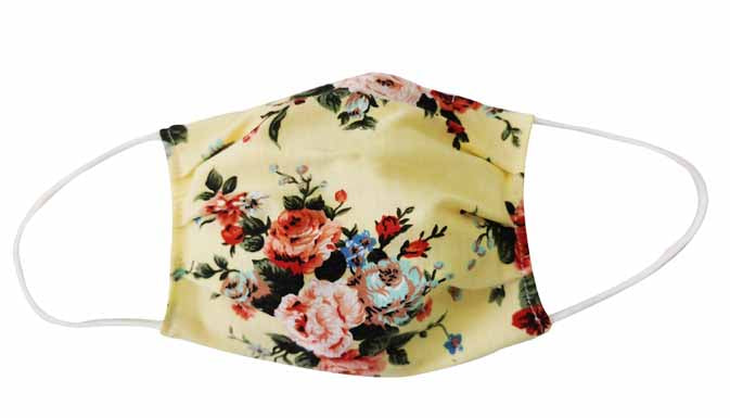 Women Yellow Floral Roses Fabric Face Mask - Popatu pageant and easter petti dress
