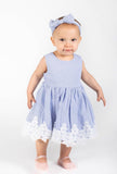 Popatu Baby Girls Blue Stripes Lace Trim Dress