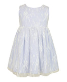 Popatu Baby Girls Light Blue Floral Lace Overlay Dress