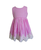 Popatu Baby Girls Pink Gingham Dress With Lace Trim