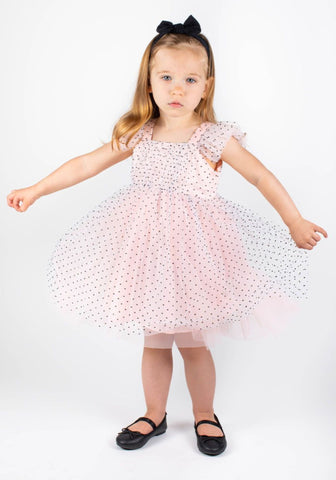 Popatu Baby Girls Light Peach Swiss Dot Tulle Dress