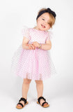 Popatu Baby Girls Pink Swiss Dot Pinafore Dress