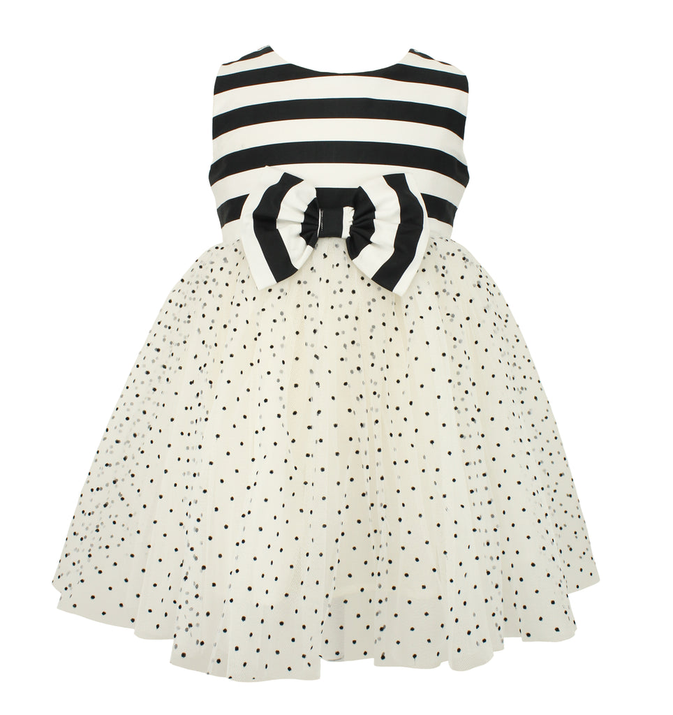 Little Girls Black and White Big Bow Tulle Dress - Popatu
