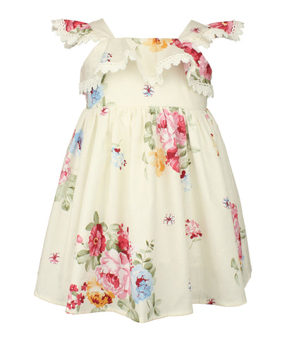 Little Girls White Floral Flutter Dress