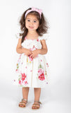 Little Girls White Floral Flutter Dress - Popatu