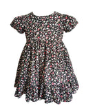 Popatu Baby Girls Black Floral Pattern Cap Sleeve Dress